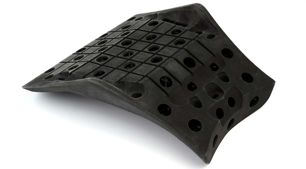 Energica motorbike 3D printed functional seat prototype in Windform® RL material (soft part). Back. Credits Gianluca Muratori