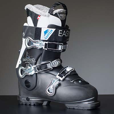 Easystand 3D printed skiboot prototype in Windform SP mounted and completed, side view