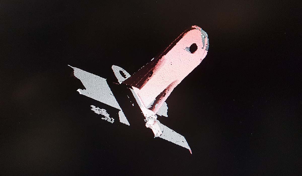 Echtzeit-Scanbild: Punktwolke, die der Laser während des Scannens erfasst, sichtbar auf dem Monitor