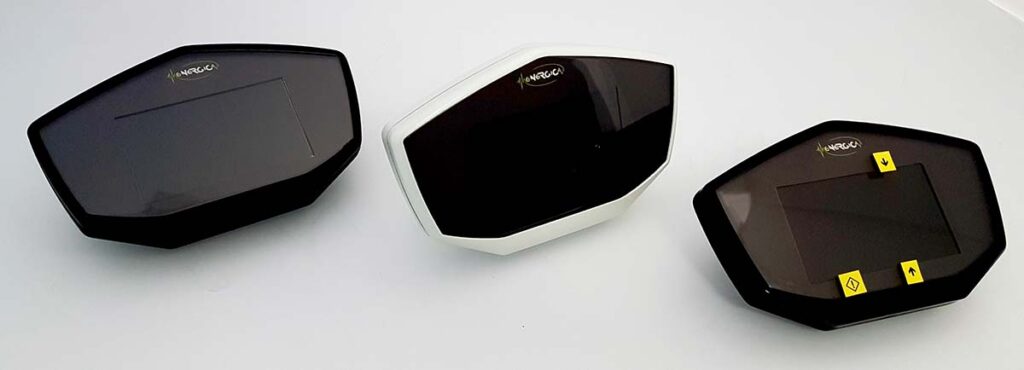 The three dashboard prototypes: from left to right - the first one made of Windform, the second one painted, and the "hybrid" one