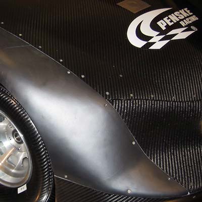 3D printed fender prototype in Windform XT mounted on the wind tunnel model of Dodge Charger