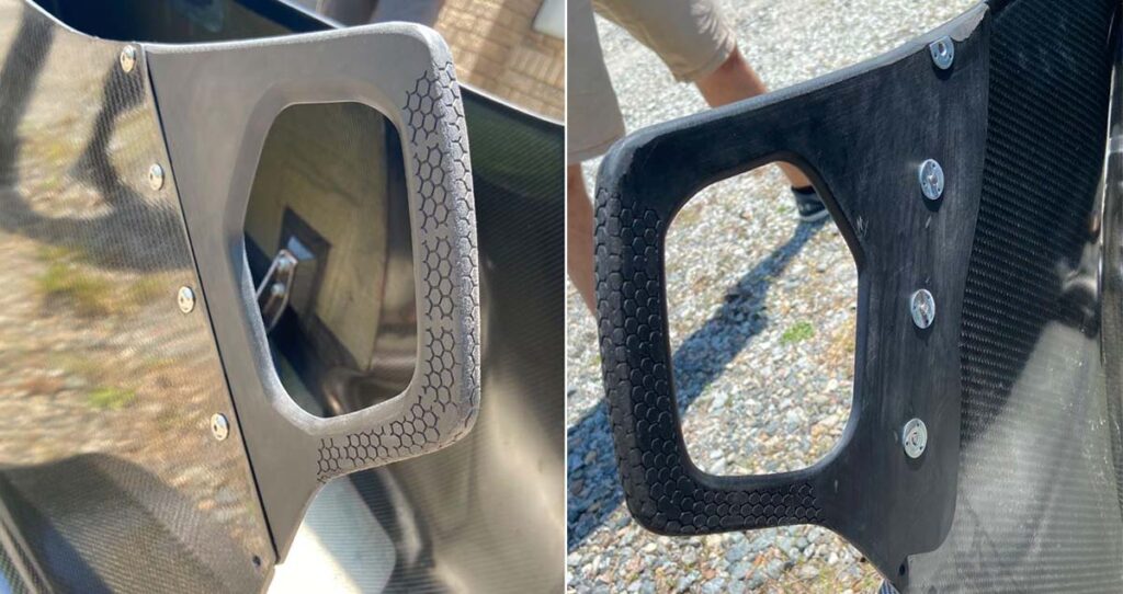 Sede di CRP USA, giorno dei test in galleria del vento. Dettaglio della maniglia di spinta, vista esterna. Credit: USABS