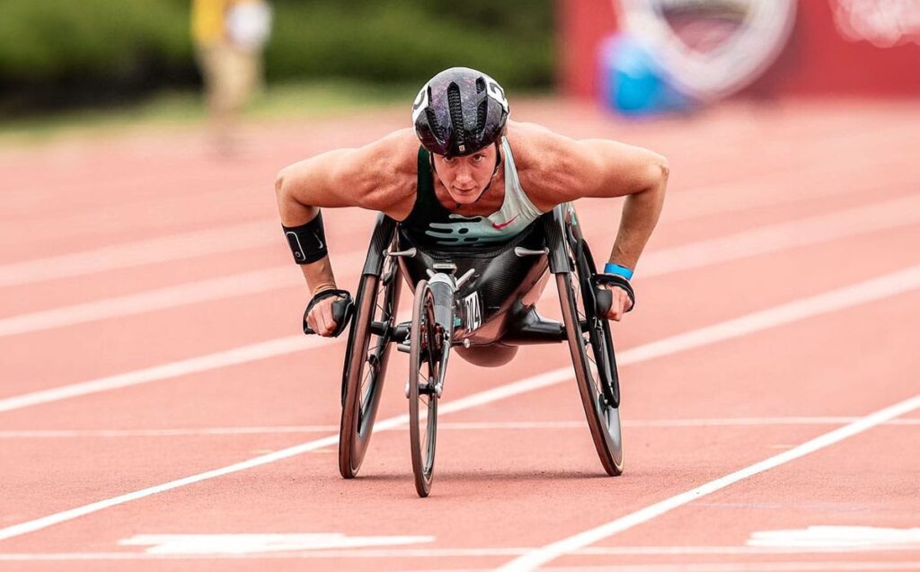 La campionessa paralimpica Tatyana McFadden in gara. Per gentile concessione di Tatyana McFadden