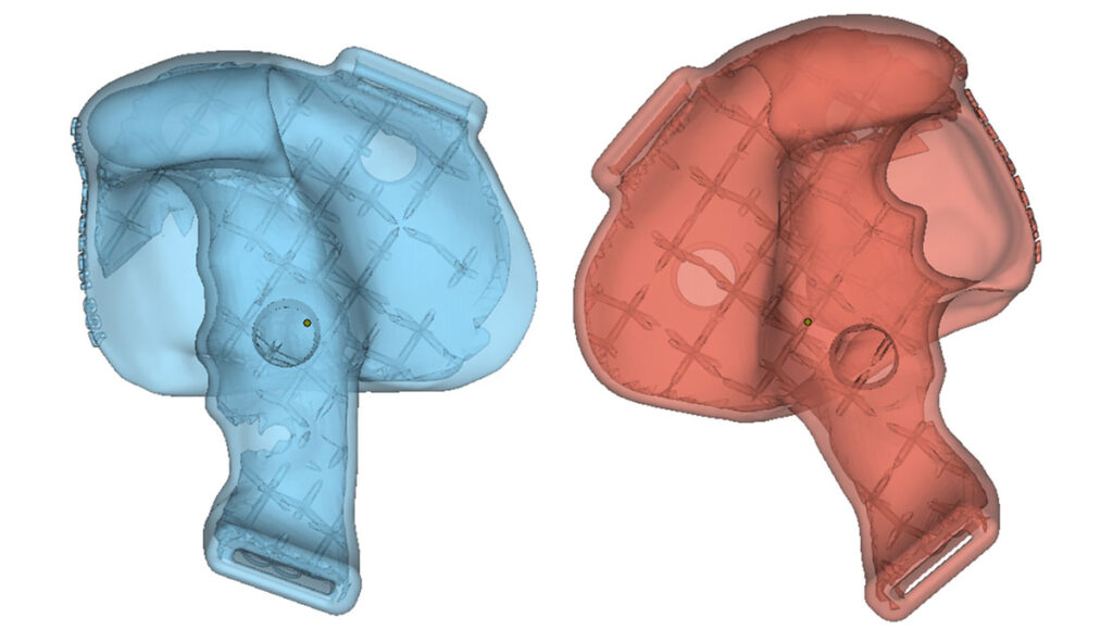 Disegno CAD dei guanti da corsa stampati in 3D con struttura interna. Per gentile concessione di CRP USA
