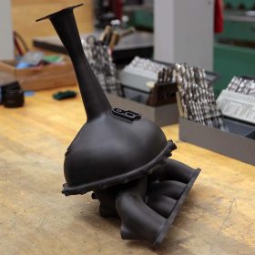 3D printed intake manifold with 3D printed restrictor in Windform SP. University of Victoria’s Formula SAE race car 2019 version