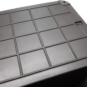 Another IMAL sensor housing box manufactured by CRP Technology using Selective Laser Sintering process an Windform® material after being CNC machined. Rear shell (exterior)