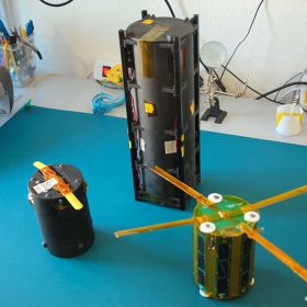 Integration of the TubeSats into the TuPOD by the GAUSS team in Rome. Courtesy GAUSS Srl